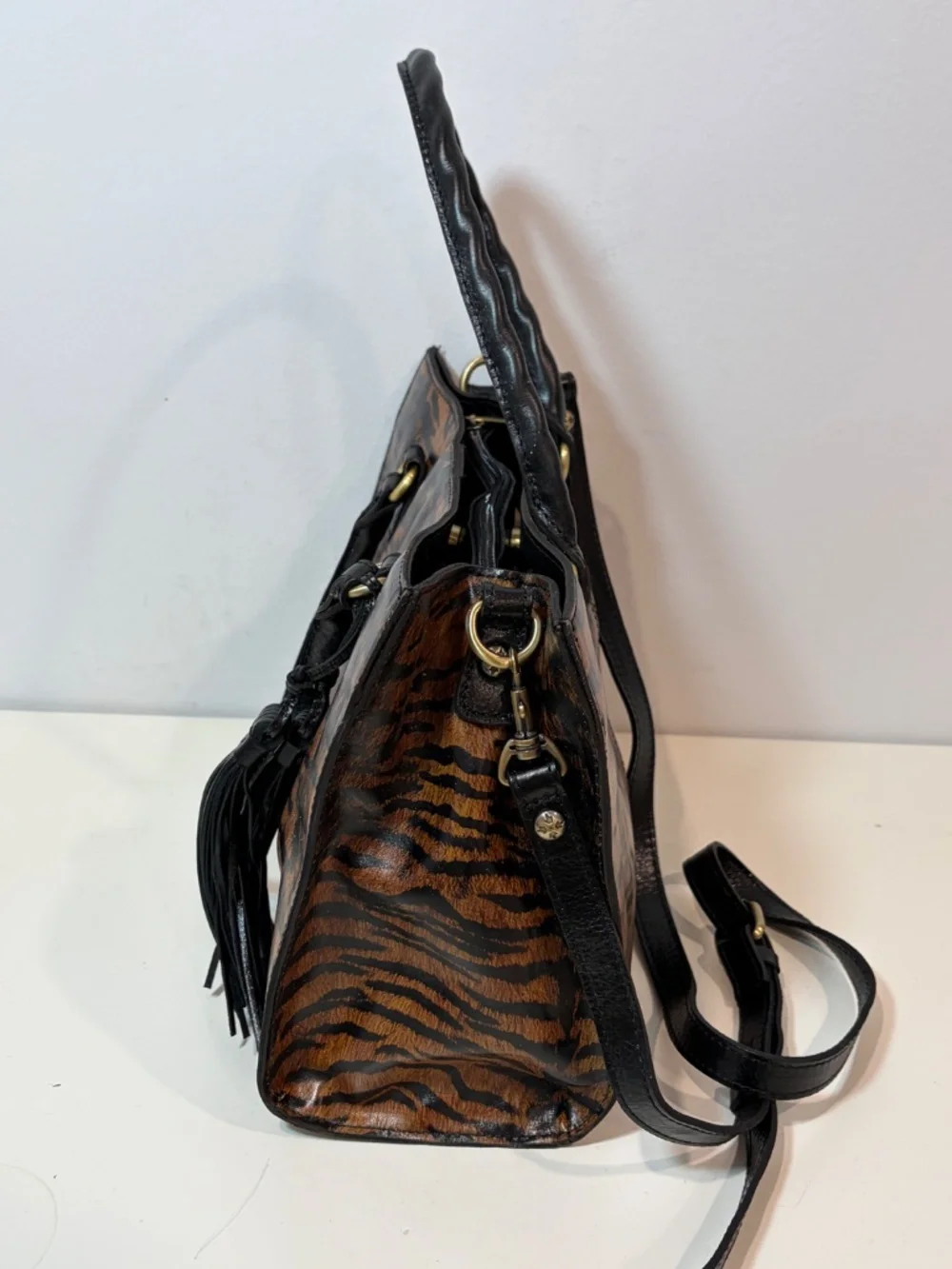 Patricia Nash Leather Primrose Satchel Handbag Tiger Print Purse Bag NEW